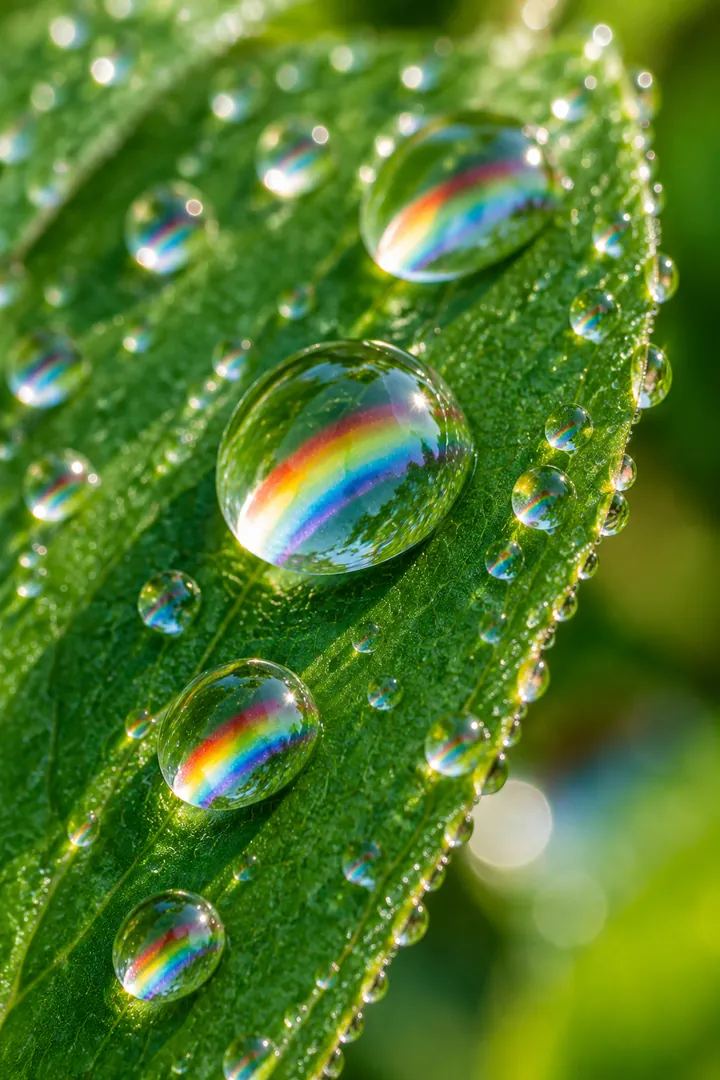 Macro photo of dew drops on a leaf